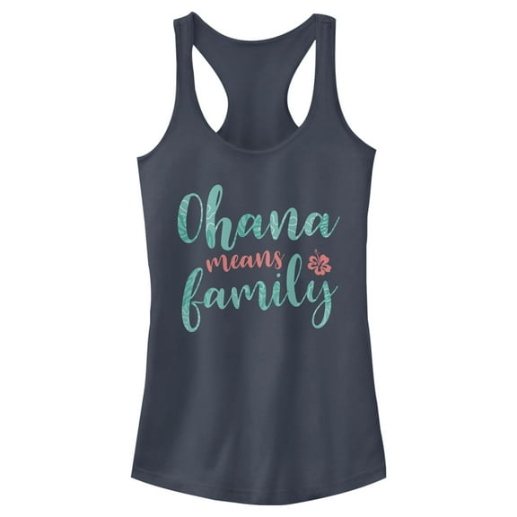 Junior's Lilo & Stitch Blue and Red Ohana means Family Racerback Tank Top Indigo Small