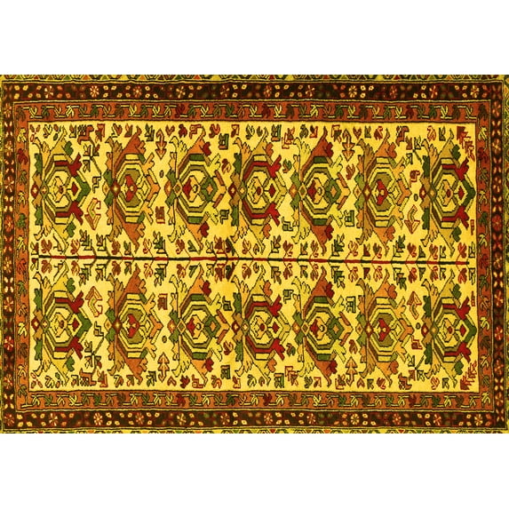 Ahgly Company Machine Washable Indoor Rectangle Persian Yellow Traditional Area Rugs, 6' x 9'