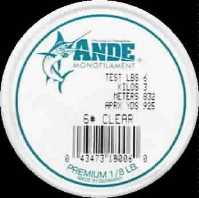 Ande A18-6C Premium Monofilament Fishing Line 1/8Lb Spool 6 lb 925 Yards Clear