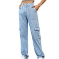 thumbnail image 2 of Cargo Pants for Women Vintage Baggy Boyfriend Jeans with Pockets High Waisted Straight Leg 6 Pockets Wide Leg Jeans Casual Street Work Clothes, 2 of 6