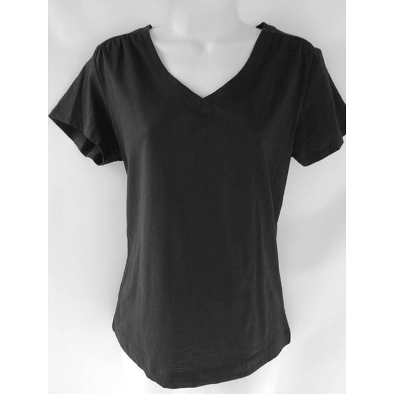 North Crest Black Short Sleeve V-Neck Relaxed Fit Top, Women's Small