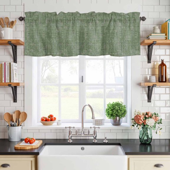 Curtain Valance for Windows Retro Sage Green Linen Texture Short Rod Pocket Kitchen Valances Blackout Curtains Rustic Burlap Window Treatment for Living Room Bathroom Bedroom,54"x18"