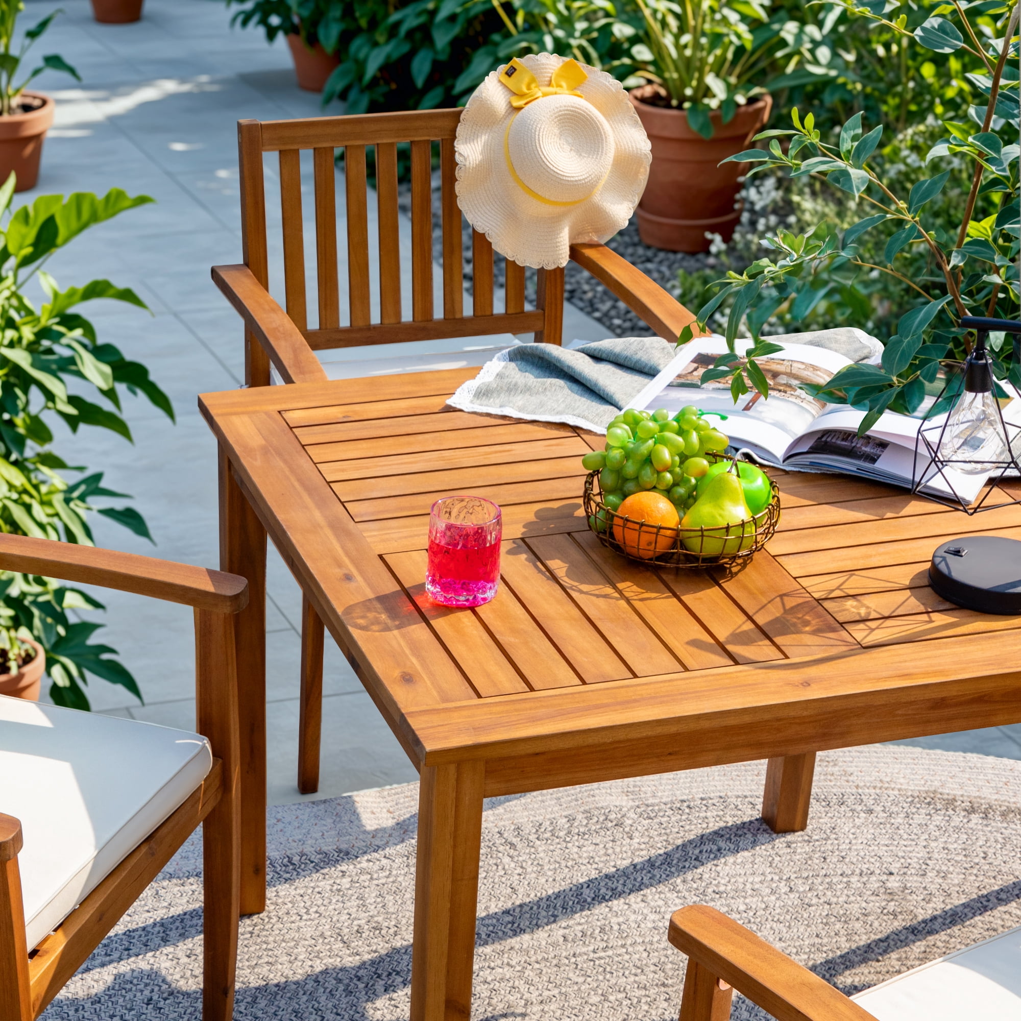 Homall Outdoor Furniture 5 Sets Patio Acacia Wood Table and Chairs with Cushions,Burlywood