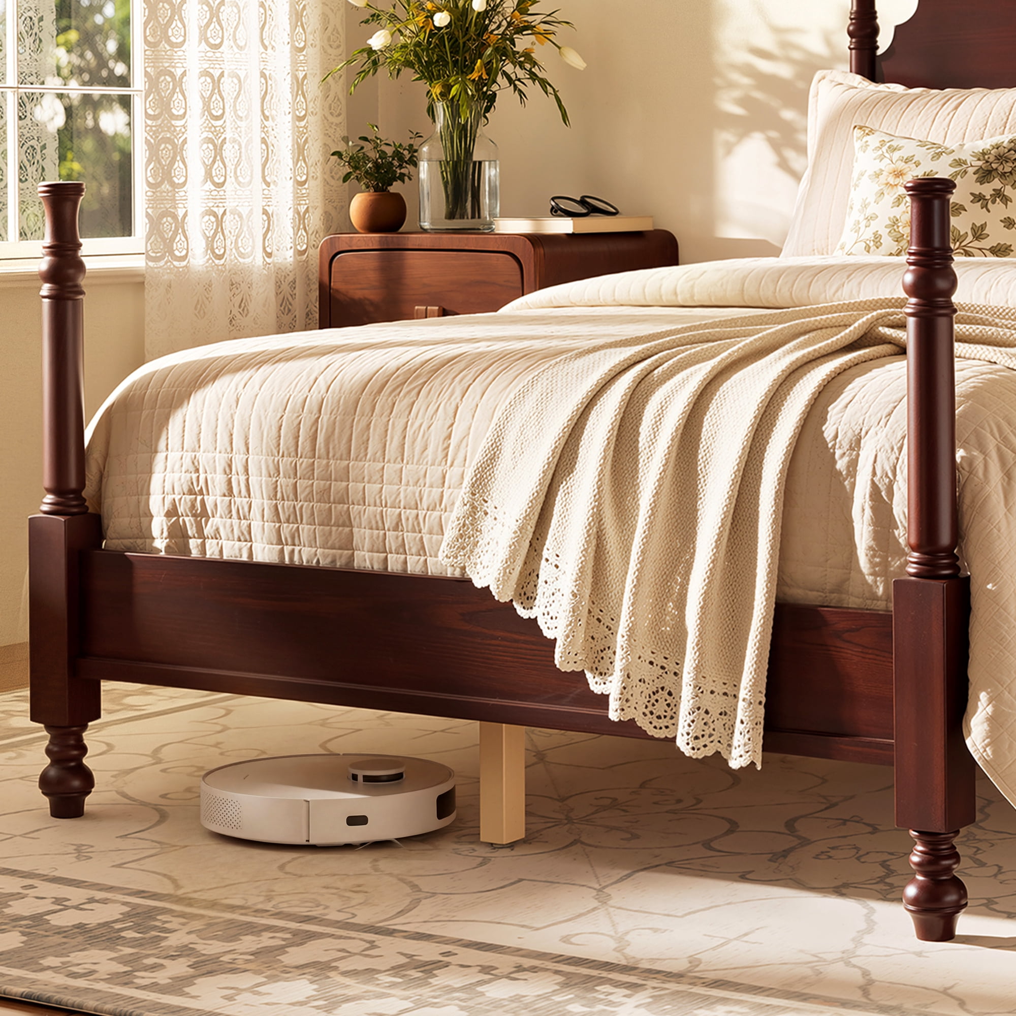 Mintazer Monroe Full Size Bed Retro Spindle Post Bed Frame with Headboard, Dark Walnut