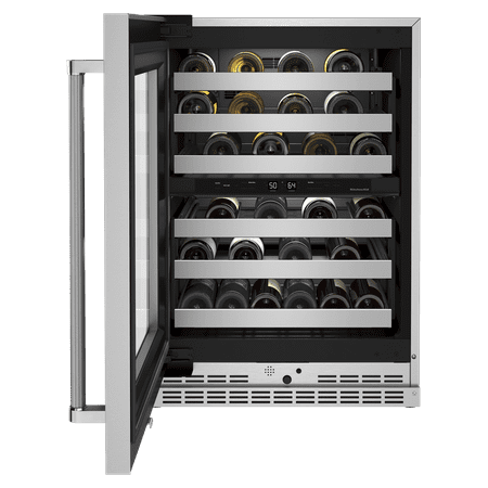 KitchenAid - 46-Bottle Dual-Zone Wine Cellar with Glass Door and Metal-Front Racks - Stainless Steel
