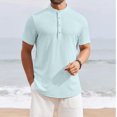 thumbnail image 6 of YATELLE Men's Henley Shirt Short Sleeve Stand Collar Summer Casual Beach Hippie T-Shirts, 6 of 6
