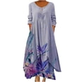 thumbnail image 1 of Vestido HUOGUO de manga larga con cuello redondo y estampado floral casual para mujer, 1 of 5