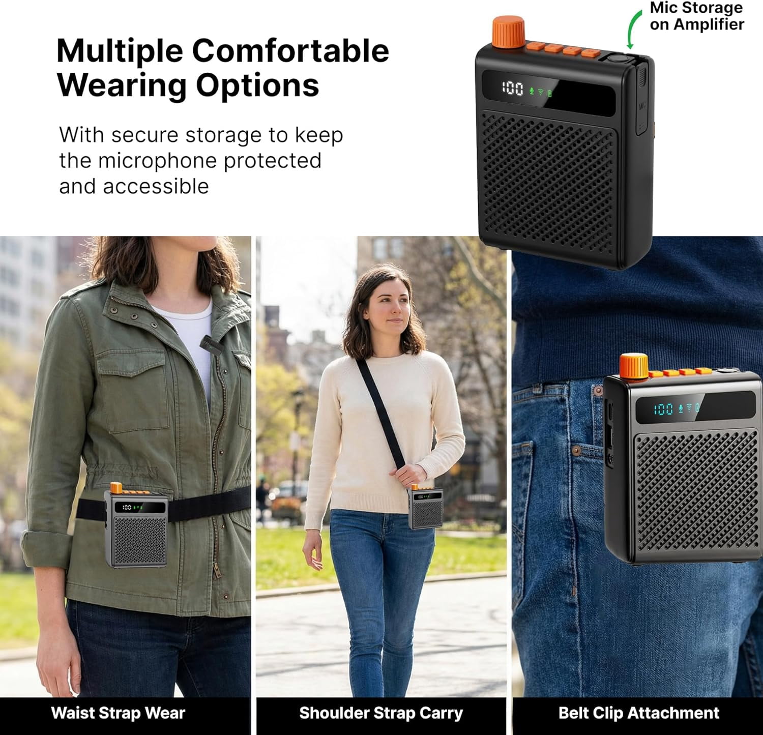 Wireless Voice Amplifier for Teachers with Microphone - Portable Rechargeable 10W Bluetooth Speaker with Wireless Clip-On Mic Waist Strap for Classroom Teaching Public Speaking Training (Black)