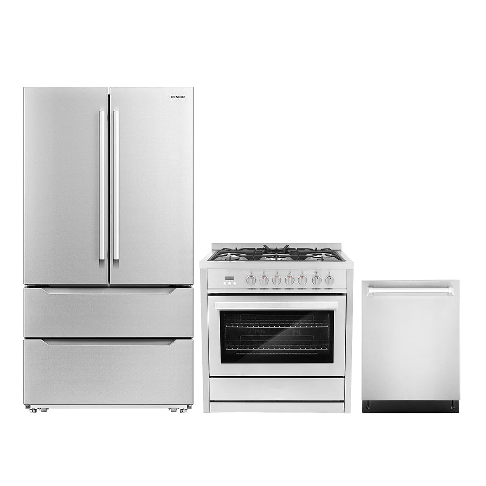 Cosmo 3 Piece Kitchen Appliance Package with 36" Freestanding Dual Fuel