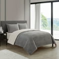 thumbnail image 2 of Lanco Channel 3 Piece Comforter Set with Sherpa Reverse, Bed Size: King, Flannel Brushed Quilting, Solid, Grey, 2 of 5