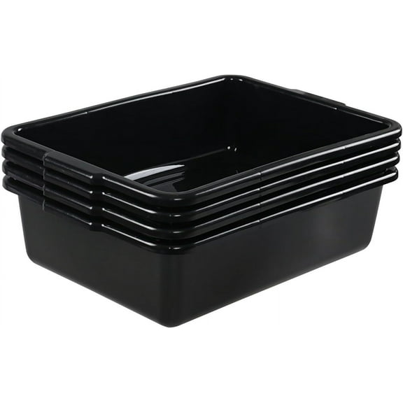 22 L Plastic Commercial Bus Tote Box, 4 Pack Large Food Service Bus Tub, Black Utility Bus Box