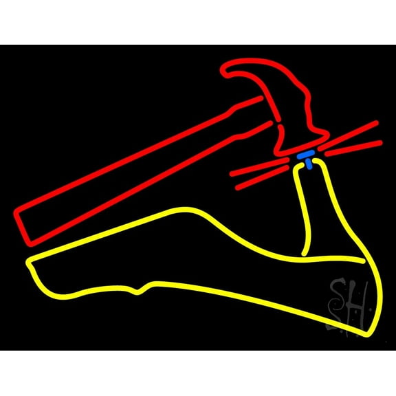 Sandal Repair LED Neon Sign 24 x 31 - inches, Black Square Cut Acrylic Backing, with Dimmer - Bright and Premium built indoor LED Neon Sign for store interior Décor, Storefront.