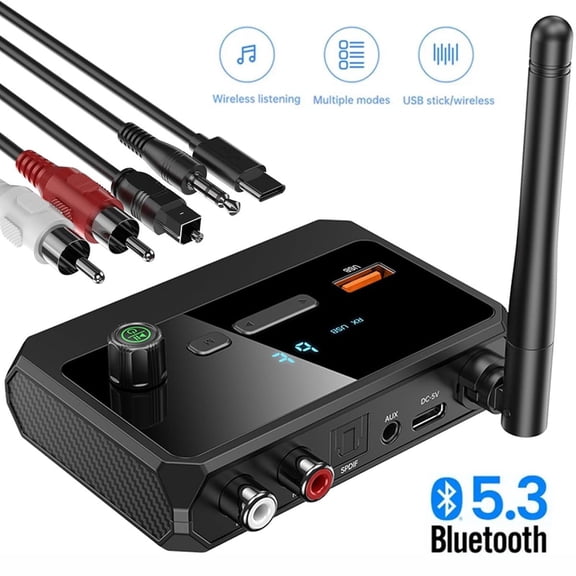 Bluetooth 5.3 Audio Receiver Adapter for Home Stereo, Speakers & TV – RCA, AUX 3.5mm, Optical, Low Latency, HD Music Streaming, Wireless Audio Receiver for Hi-Fi Systems