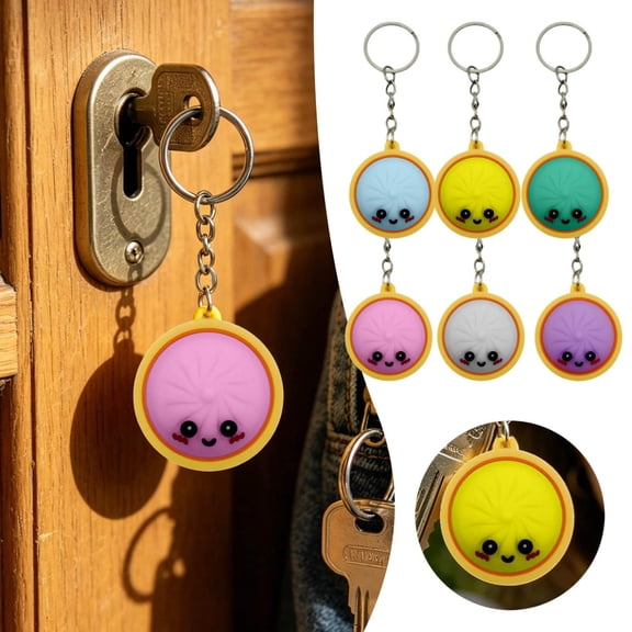 6 pcs Mini Dumpling Keychain Stress Relief Fidget Clicker Keychain – Adorable Cartoon Pendant for Backpacks, Keys & Bags ,K-ids & Gifts ,Soft & Durable