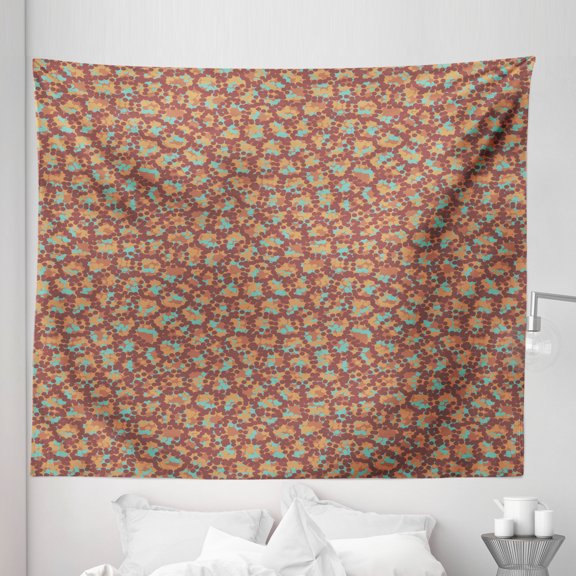 Rust Color Tapestry, Abstract Dotted Look Minimal Pastel Toned Geometric Design Rounds, Fabric Wall Hanging Decor for Bedroom Living Room Dorm, 5 Sizes, Pale Redwood and Seafoam, by Ambesonne