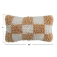 thumbnail image 3 of Creative Co-Op Hand-Woven New Zealand Wool and Cotton Shag Lumbar Pillow with Cotton Back, Cream and Tan Color Check, 3 of 5
