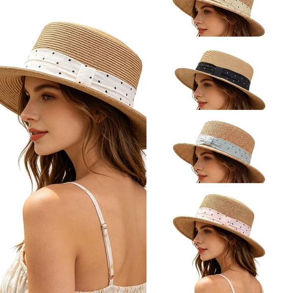 AJGRHE Womens Mens Wide Brim Straw Panama Hat Fedora Summer Beach Sun Hats UPF Straw Hat for Women Casual Everyday Party Outdoor Beret White One Size