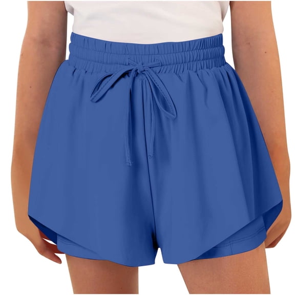 CQONEPT Girls Summer Shorts with Liner High Elastic Waist Short Pant Stretchy Lounge Flowy Shorts 6-15 Year Navy 14 Years
