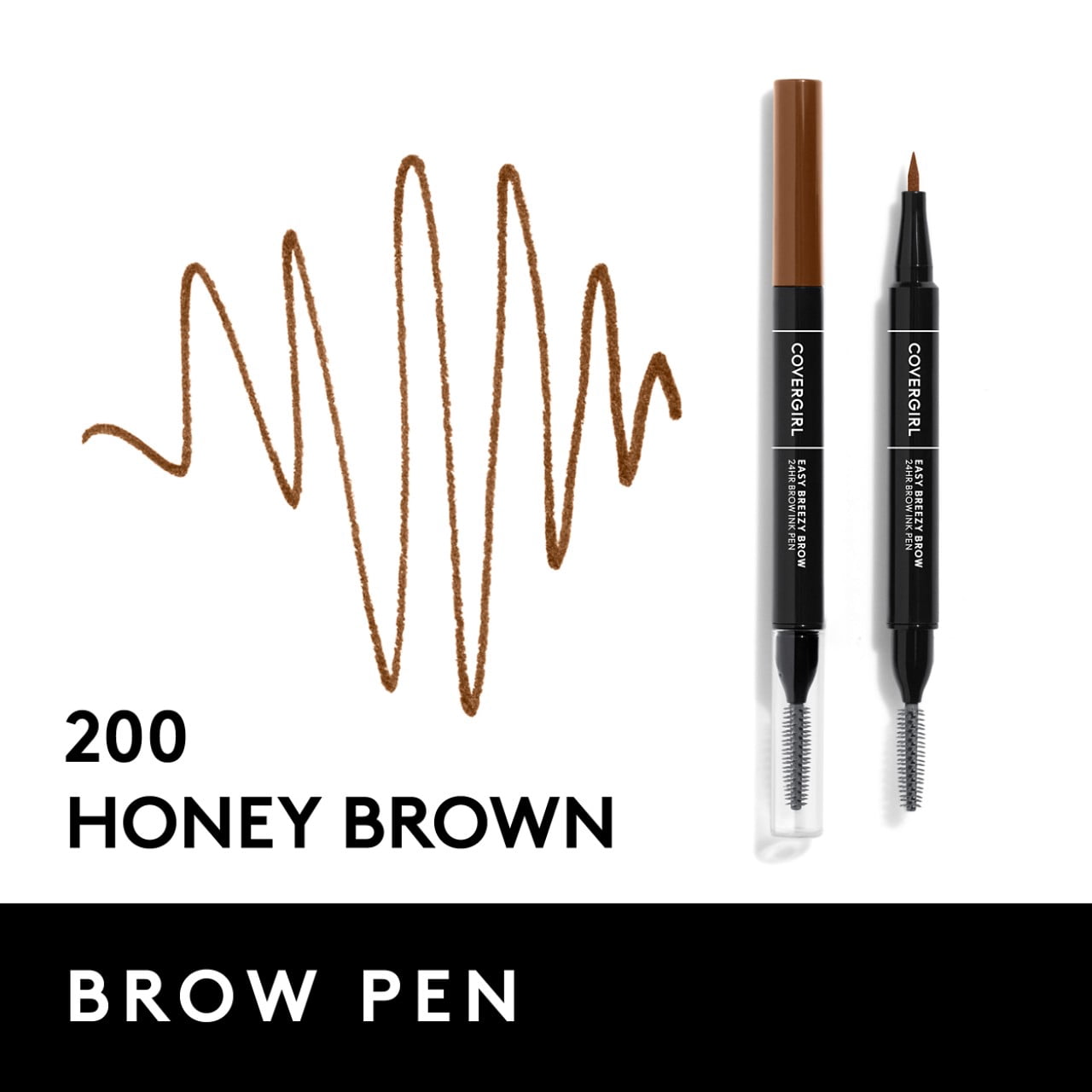 (2 pack) COVERGIRL Easy Breezy Brow All-Day Brow Ink Pen, 200 Honey Brown, 0.02 fl oz, Eyebrows, Eyebrow Pencil, Brow Pencil, Matte, Eyebrow Enhancer, Super-Fine Tip, Smudge Proof, Longlasting