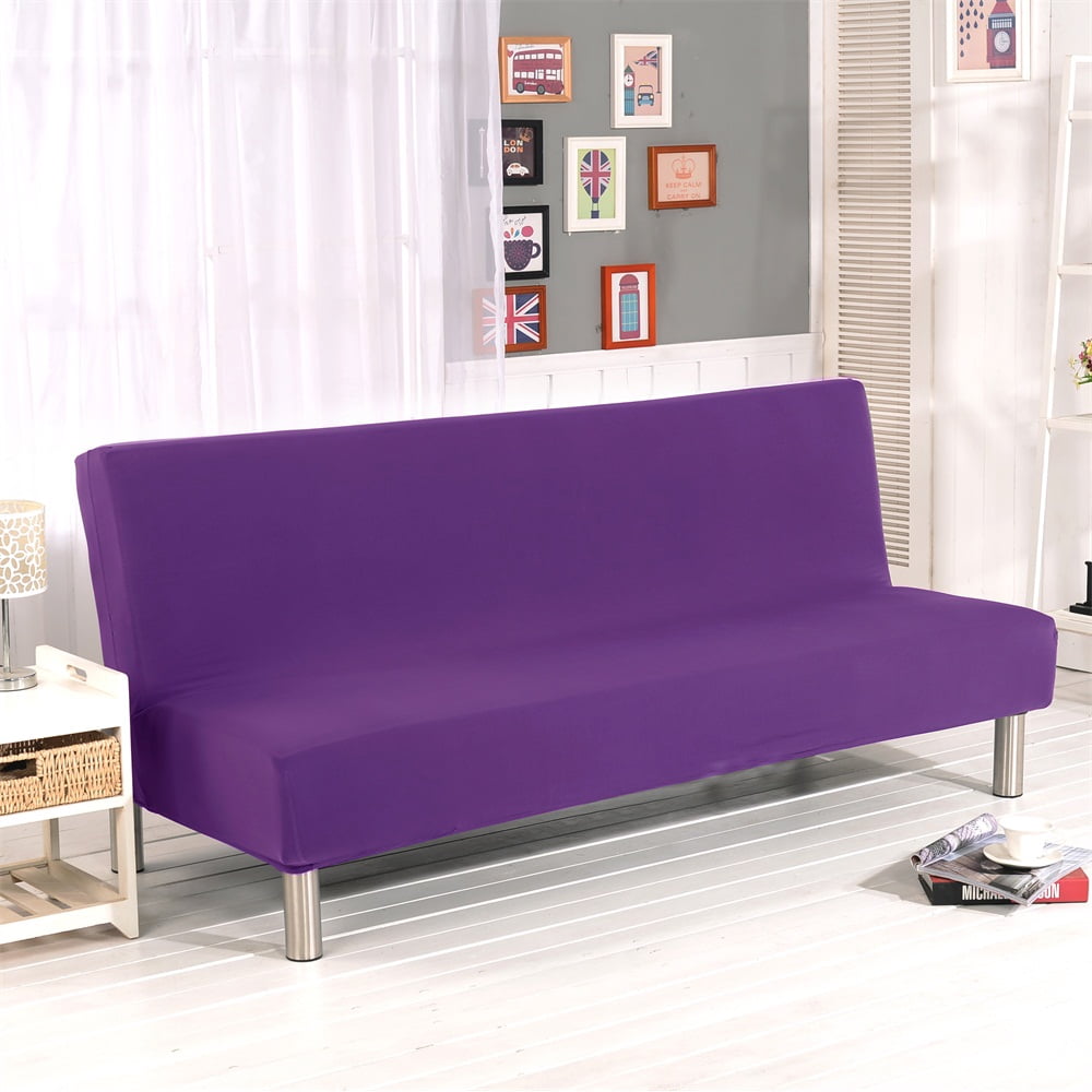 Folding Sofa Bed Cover Solid Color Futon Armless Slipcover Polyester