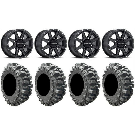 Raceline Hostage 14" Black Wheels 30" Bogger Tires Kawasaki Mule Pro FXT