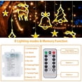thumbnail image 4 of Qoosea 120 LEDs Christmas Curtain Lights Strings, 11.8ft Christmas Reindeer Decor Xmas Tree Star Christmas Window Lights with 8 Modes for Window Wall Diwali Light Decorations, 4 of 10