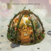 Dcenta DIY Miniature Dollhouse Kit with LED Light- Starry Flower Green House for Kids