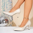 thumbnail image 3 of Stiletto Heels for Women Closed Toe High Heeled Leather Pointed Pumps Sexy Comfortable Slip on Classic Wedding Dressy Shoes White Size 8, 3 of 7