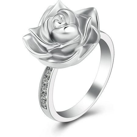 Rose Flower Cremation Urn Ring for Ashes for Women Urn Rings Memorial Jewelry Human / Pet Stainless Steel Ash Holder Loved Ones Funeral Keepsake Gift NO.6-NO.10