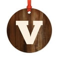 thumbnail image 1 of Metal Christmas Ornament, Monogram Letter V, Rustic Wood, Includes Ribbon and Gift Bag, 1 of 2