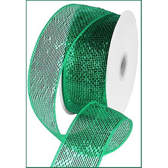 Deco Mesh Ribbon Sash for Wreaths, Metallic, 2.5" x 25 Yards, Emerald