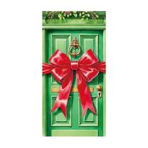 Uutvery Christmas Door Cover 35x71 Inches, Elastic Fabric with 3D Bow Tie Pattern, Holiday Door Wall Decoration, Christmas Party Home Office Indoor Outdoor Decor