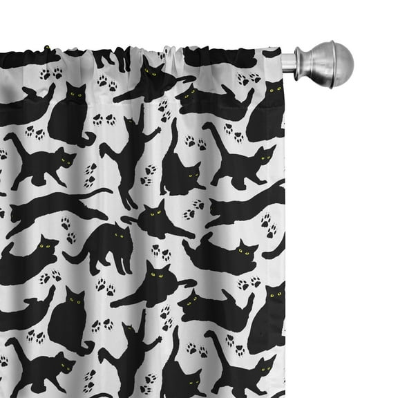 Ambesonne Cat Curtains, Black Cats Different Poses, Pair of 28"x84", Black White