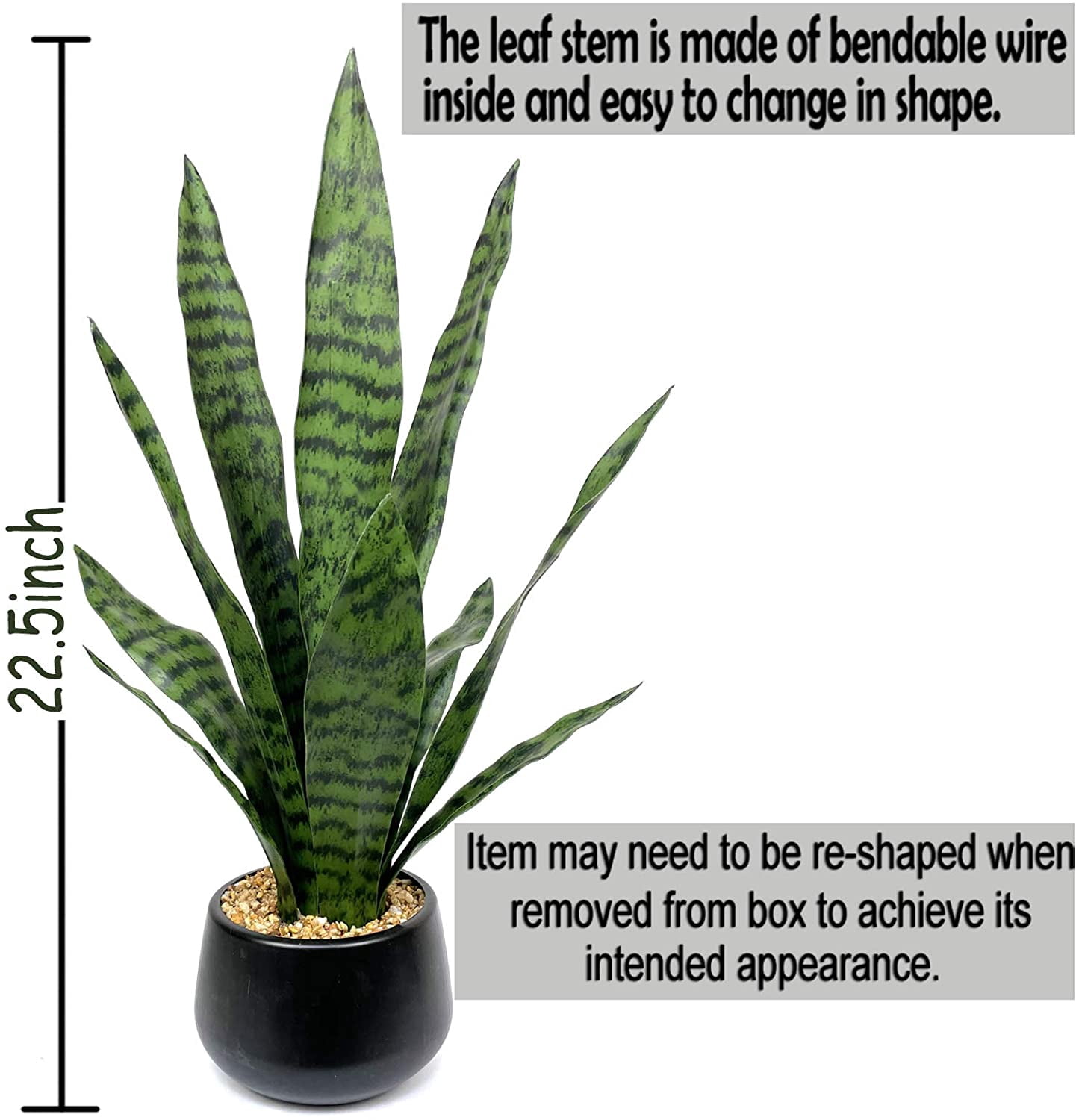 Artificial Snake Plant 22.5" Faux Agave Fake Sansevieria Artificial Potted Plants for Indoor and Outdoor Home Office Décor