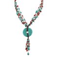 thumbnail image 2 of Stunning Turquoise Disc Medallion with Red Coral Statement Necklace, 2 of 4