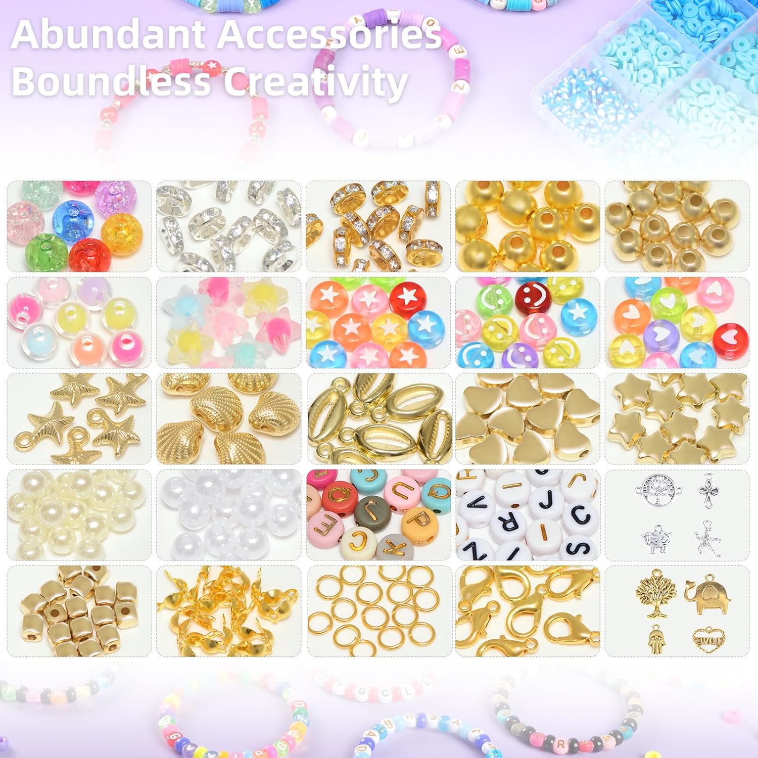 6 Box Set Friendship Bracelet Making Kit - 13000 Pcs, DIY Jewelry Making Set - Includes Clay, Seed, Pony Beads, Charms, and String