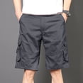 thumbnail image 5 of Pantalones cortos cargo negros largos para hombre, pantalones cortos verdes por encima de la rodilla para hombre, pantalones cortos desgastados con bolsillo frontal ancho y cintura elástica para hombr, 5 of 5