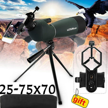 Day/Night Vision 25-75X70 Zoom HD Monocular Spotting Scope BAK4 Telescope with Tripod + Phone Adapter + Bracket