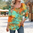 thumbnail image 2 of ZQUUVOU Women's T-Shirt Casual Printed Square Neck 3/4 Sleeve Tunic Blouse E-Orange (2XL), 2 of 5