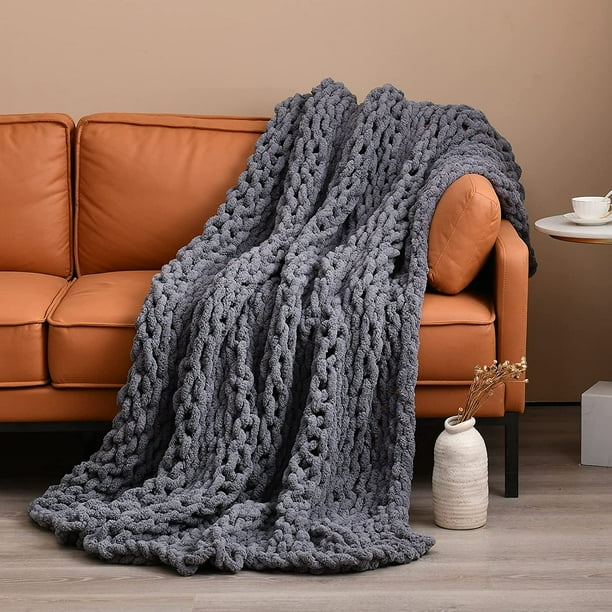 Comtest Chunky Knit Blanket Throw Blanket, 47 "x 59", Dark Gray