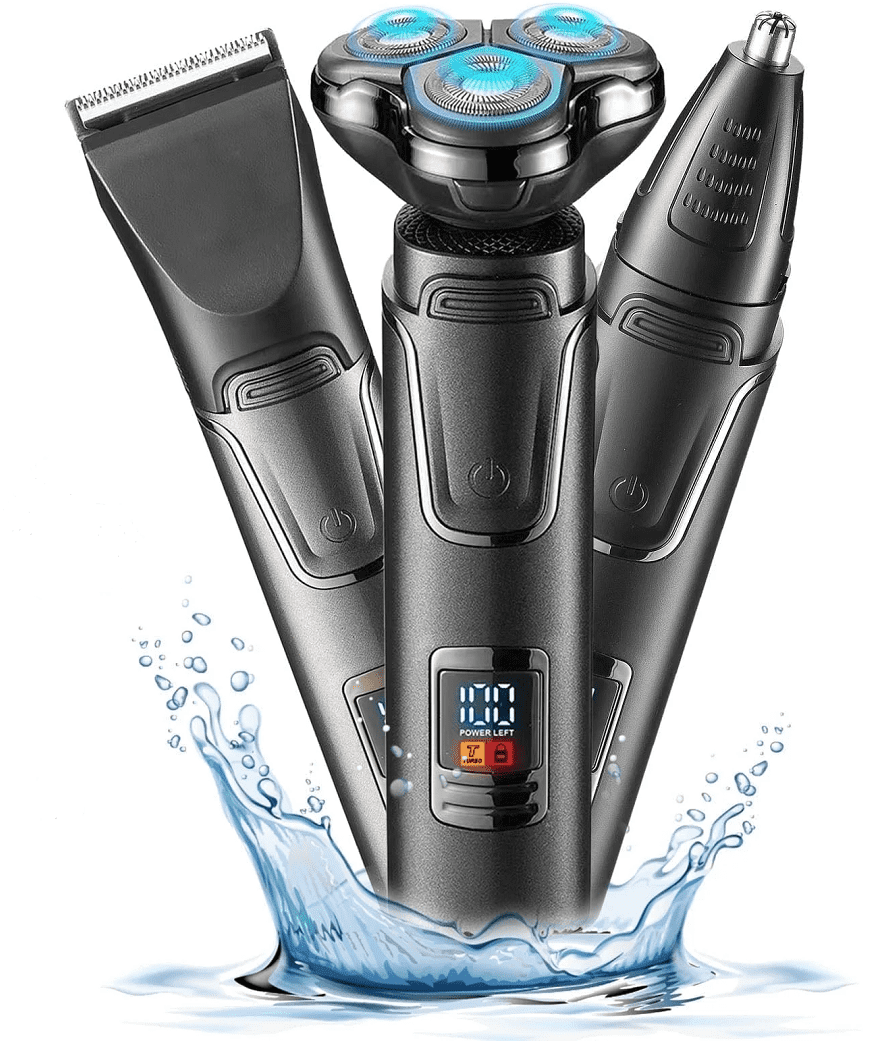 OCTMOM Electric Shavers for Men, 3-in-1 Cordless Beard Trimmer, Nose Hair Razor, Waterproof  for Wet Dry Use, Black