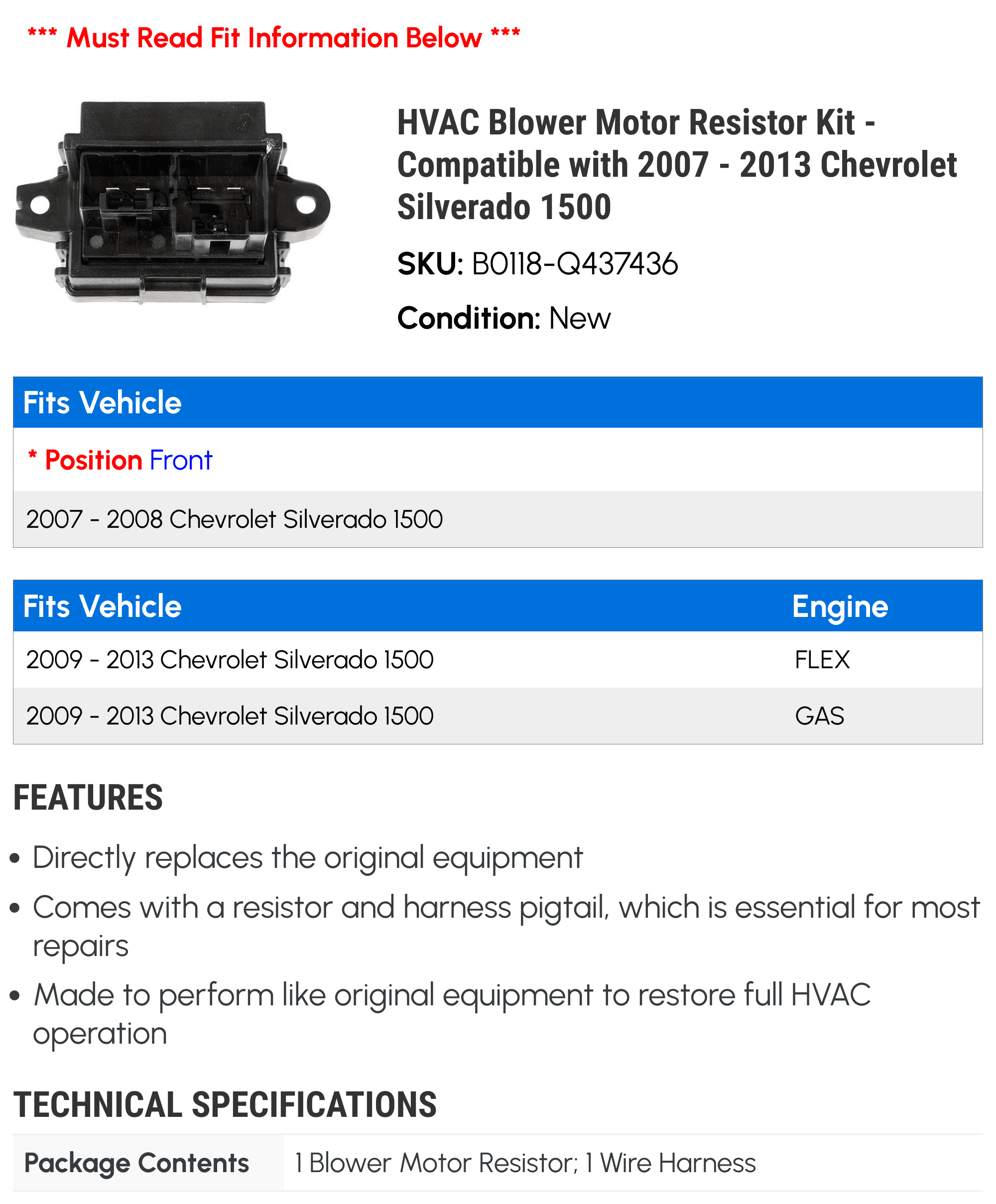 2008 chevy silverado sale blower motor resistor