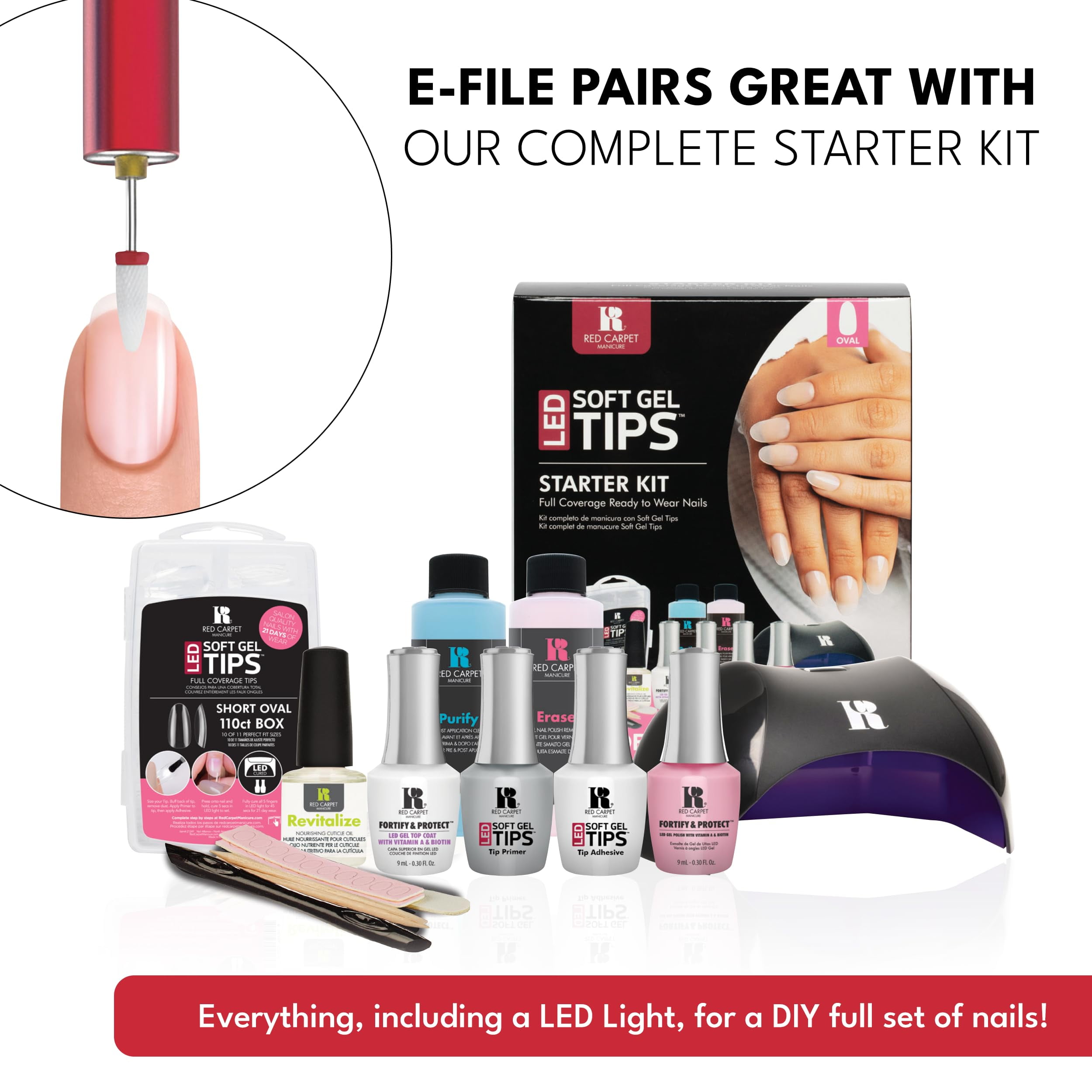 Red Carpet Manicure E-File Electric Nail File - Lightweight, Portable Nail Drill, Shaping, Filing, Gel Removal - 12 Interchangeable Bits & 6 Sanding Bands (E-File Electric Nail File)