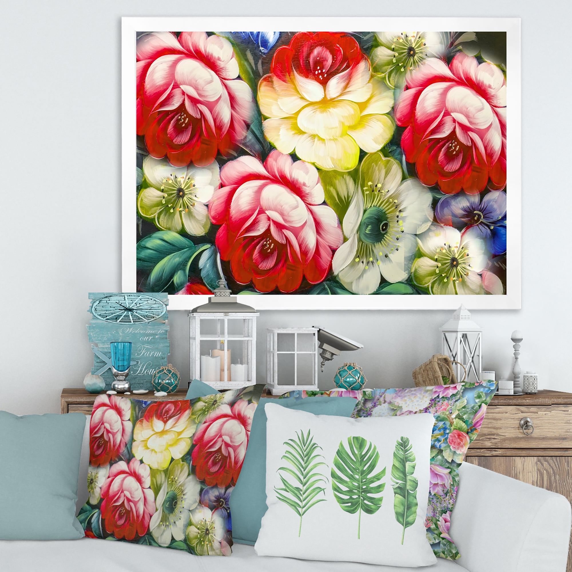 Designart 'Vintage VIbrant Yellow and Red Flower Still Life I' Traditional Framed Art Print