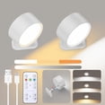 thumbnail image 1 of 2 Pack Aplique de pared LED, luminaria de montaje en pared recargable con 2200mAh pilas, 3 colores y 3 niveles de brillo, bola magnética giratoria 360°, para dormitorios estudio, 1 of 7