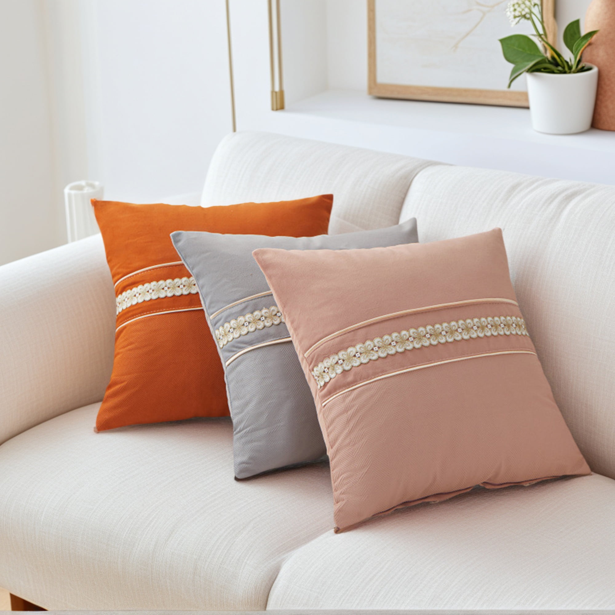 Unique Bargains Set of 2 Soft Throw Pillow Covers with Cute Embroidery Yellow