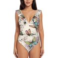 thumbnail image 2 of Yiaed Flying Butterflies-1 Print Women's Ruffled One Piece Swimsuit V Neck Swimwear Slimming Monokini for Woman-X-Large, 2 of 8