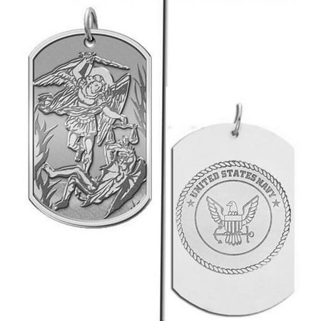 Saint Michael Doubledside NAVY Dogtag Religious Medal - 1 inch x 1-3/4 inch - Sterling Silver