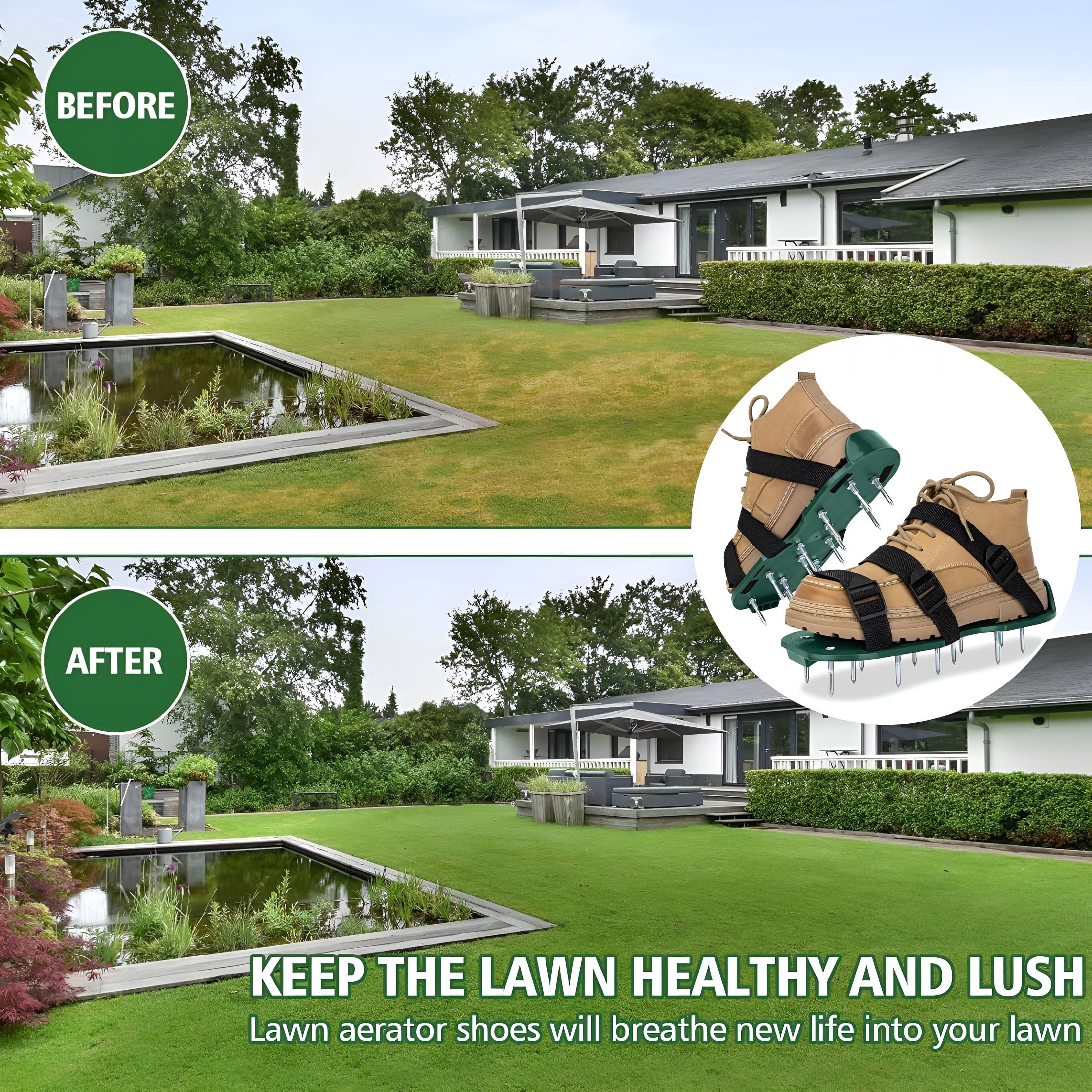 ZHZFKQ Lawn Aerator Shoes, One Size Fits All Aerator Shoes with Adjustable Triple Straps, Easy Walk-On Aeration with Heavy Duty Metal Spikes for Yard & Garden Use