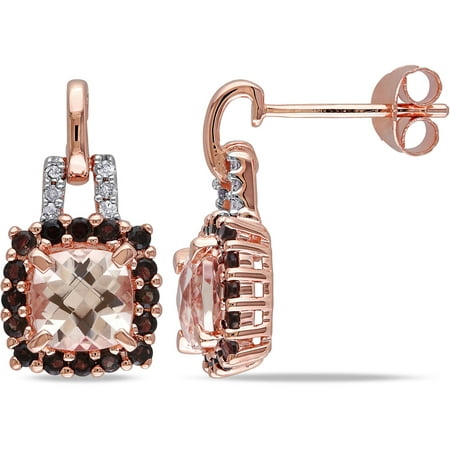 2-3/8 Carat T.G.W. Morganite and Smoky Quartz with Diamond Accent Pink Rhodium-Plated Sterling Silver Dangle Earrings